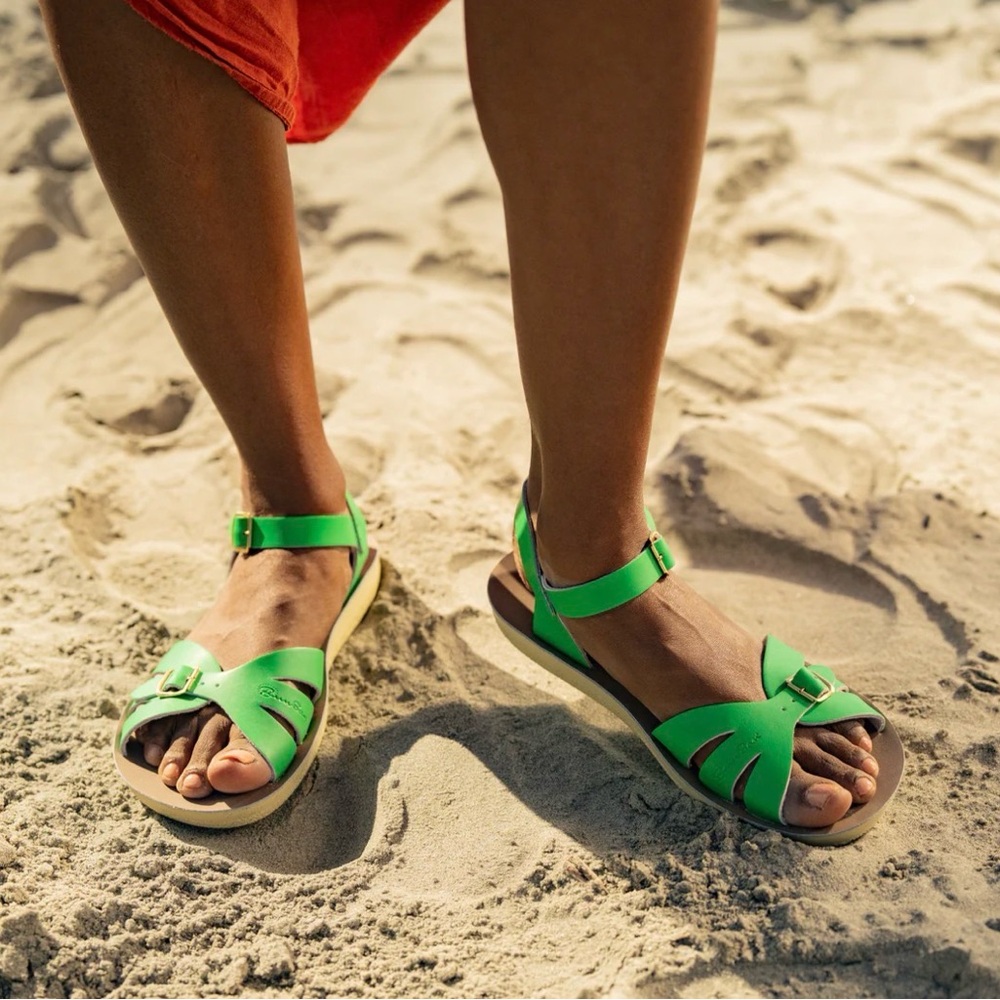 Salt Water Sun-San Sandals Leather Kelly Green Sz US 6.5